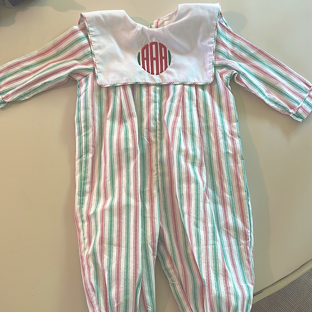 Cecil and Lou Christmas monogram outfit.